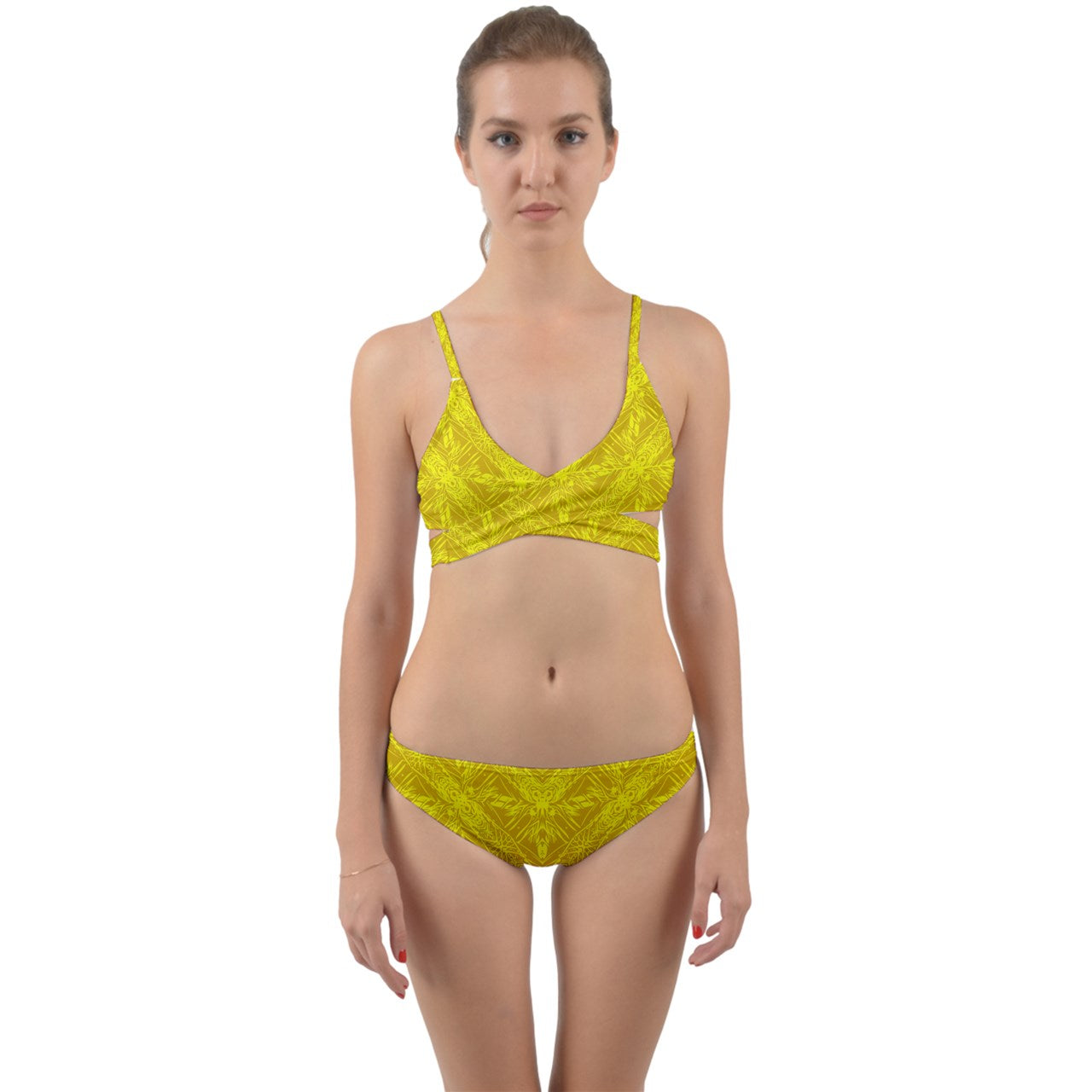 Yellow Fern Chevron Wrap Around Bikini Set