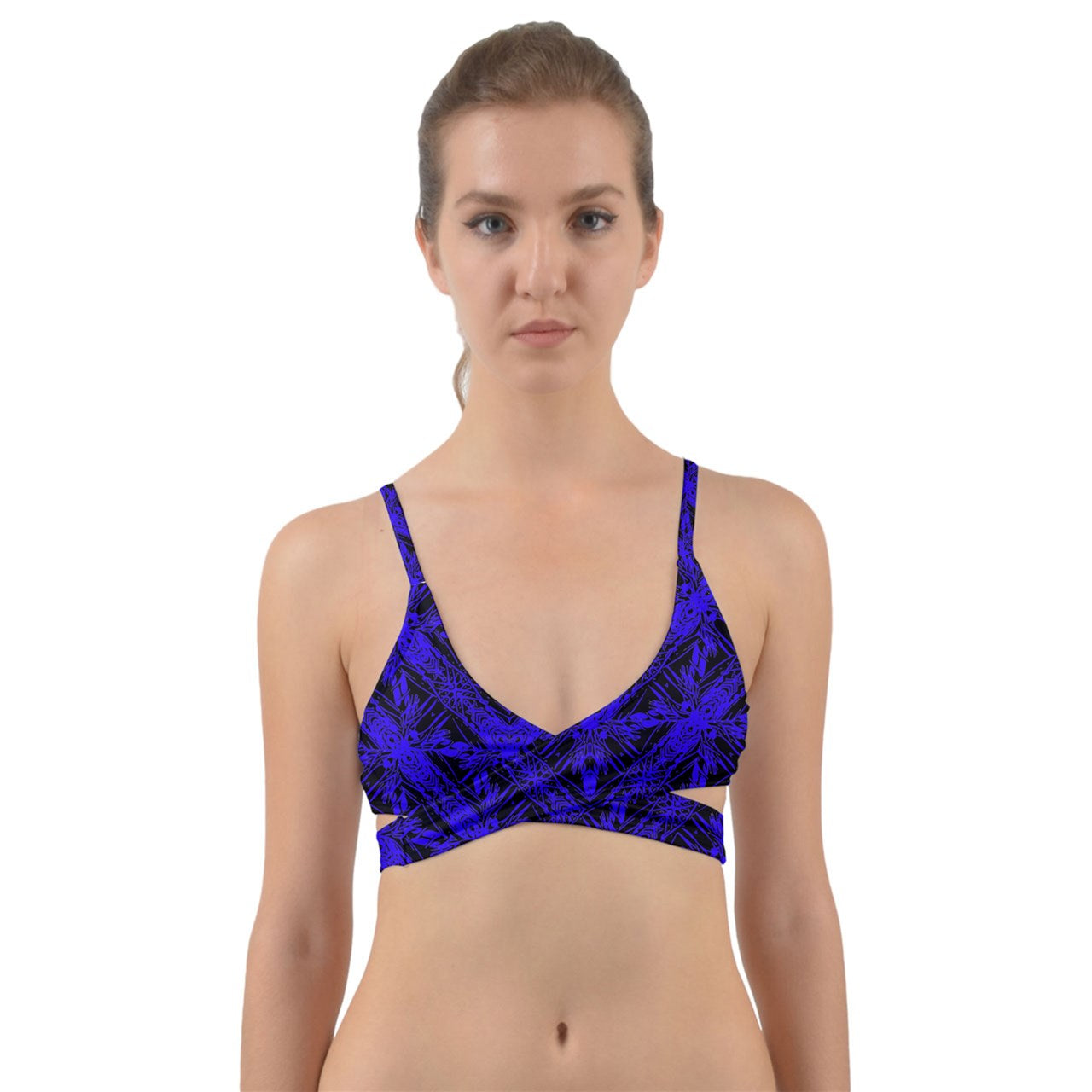 Blue And Black Fern Wrap Around Bikini Top