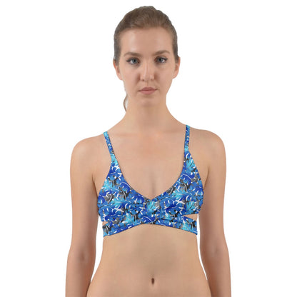 Blue And Gray Monstera Wrap Around Bikini Top