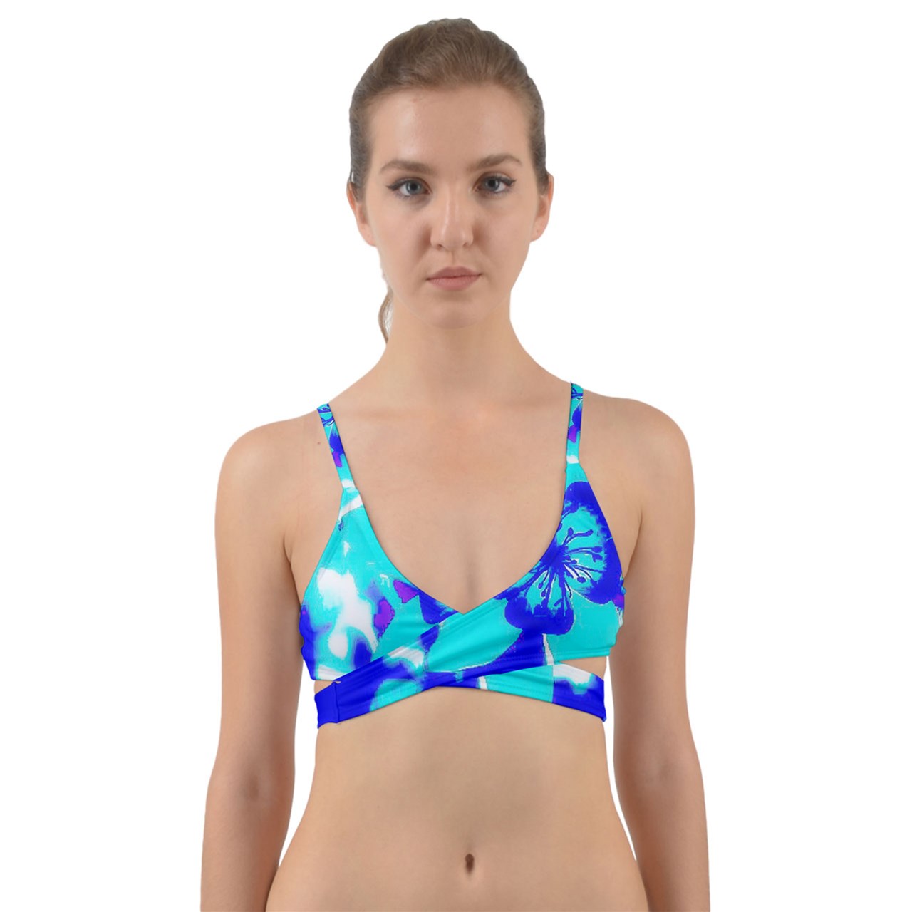 Blue Hibiscus   Wrap Around Bikini Top