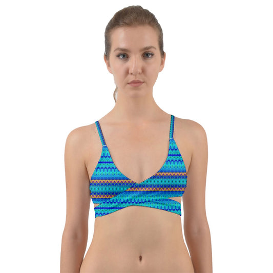 Blues Stripes Hibiscus Wrap Around Bikini Top