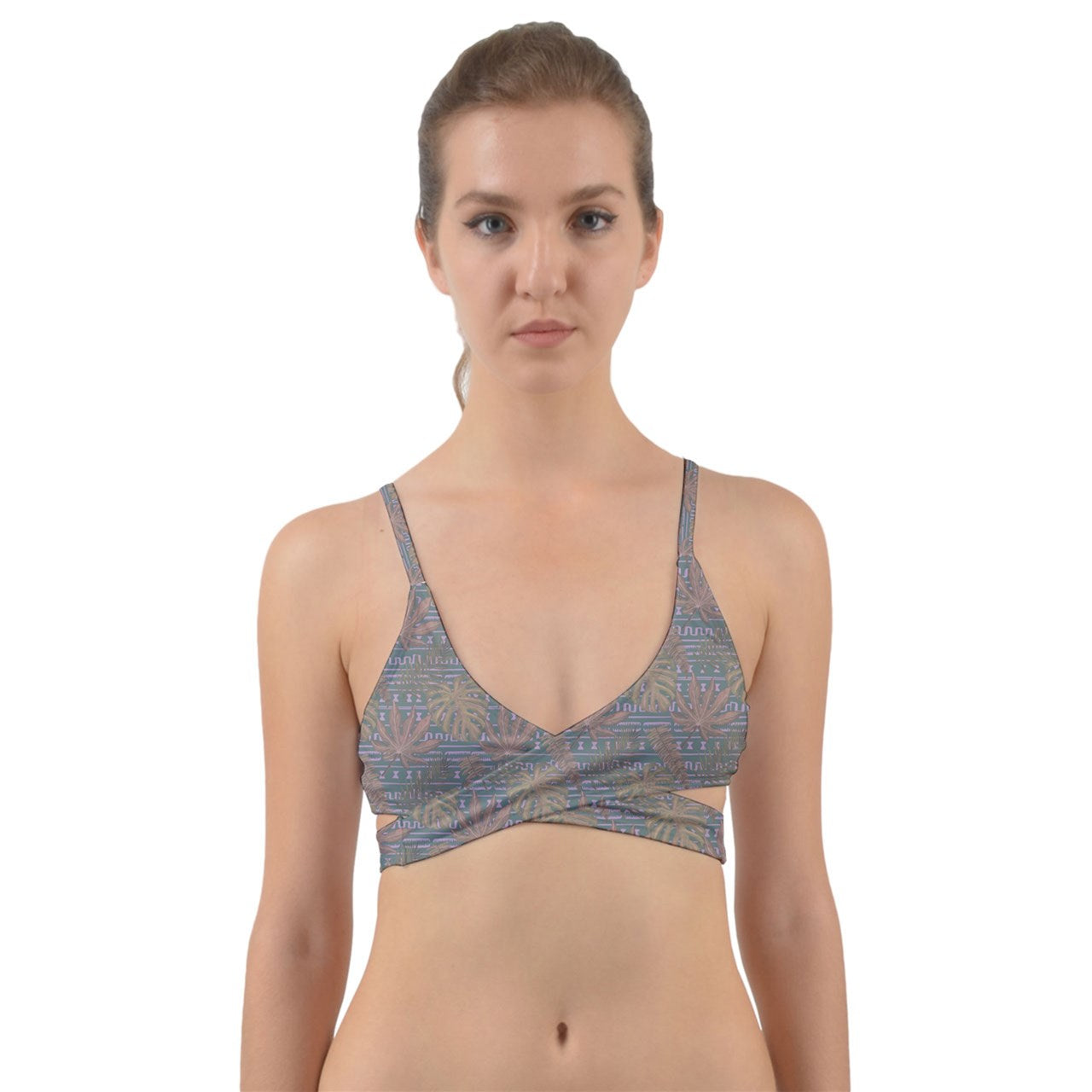 Brown Monstera Wrap Around Bikini Top