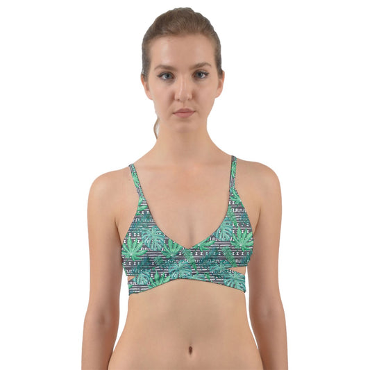 Dark Green Monstera Wrap Around Bikini Top