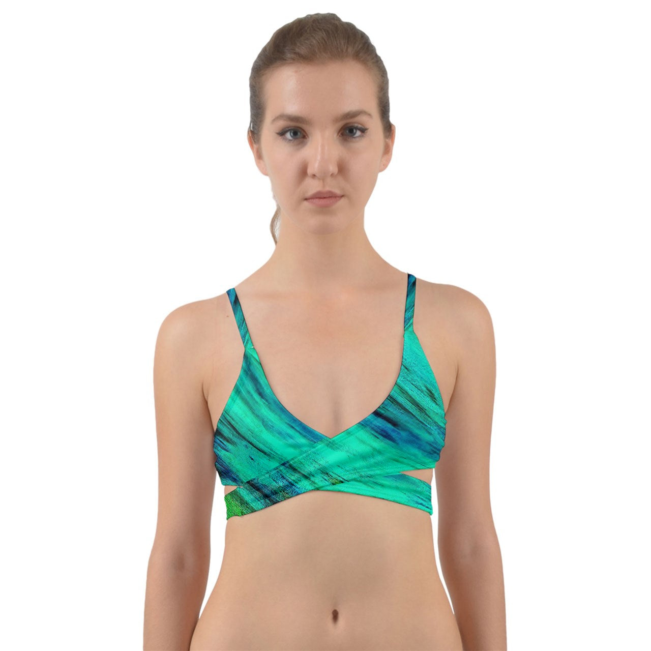 Dark Green Wave Wrap Around Bikini Top