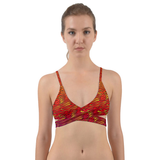 Fire On Gradient Wavy Lines Wrap Around Bikini Top