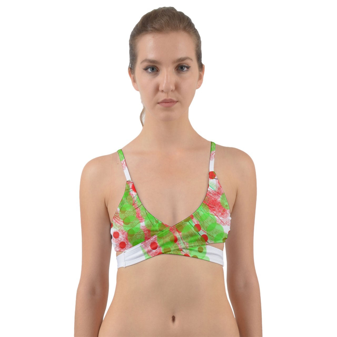 Green And Red Berries Wrap Around Bikini Top