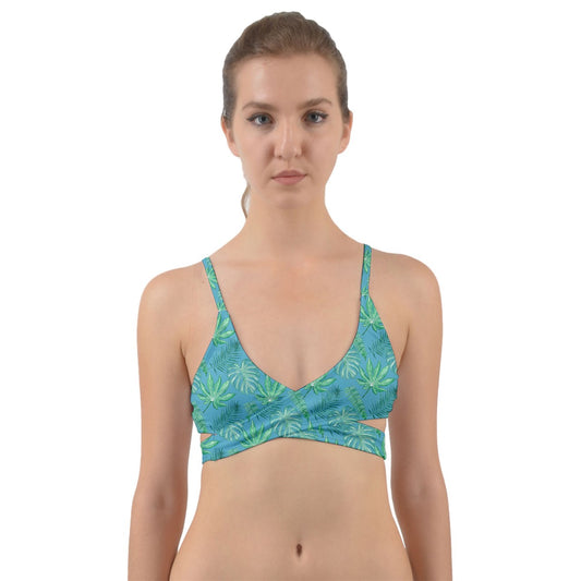 Green Monstera 1 Wrap Around Bikini Top