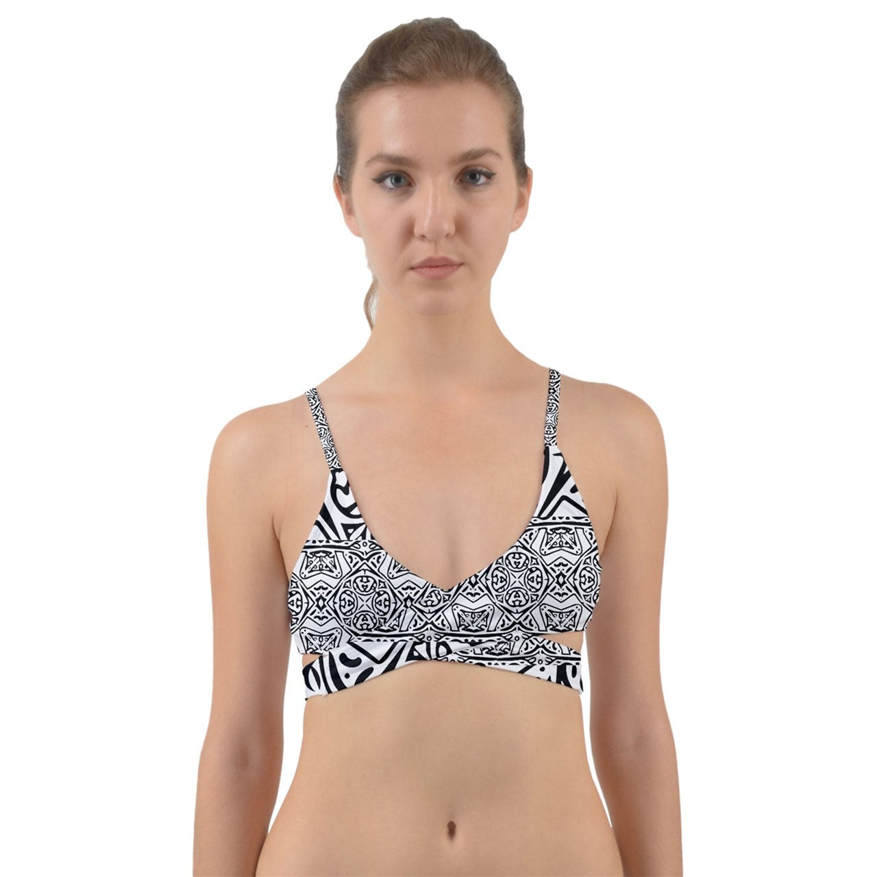 Hawaiian Tribal Black And White Wrap Around Bikini Top