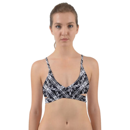 Large Black And White Fern Wrap Around Bikini Top