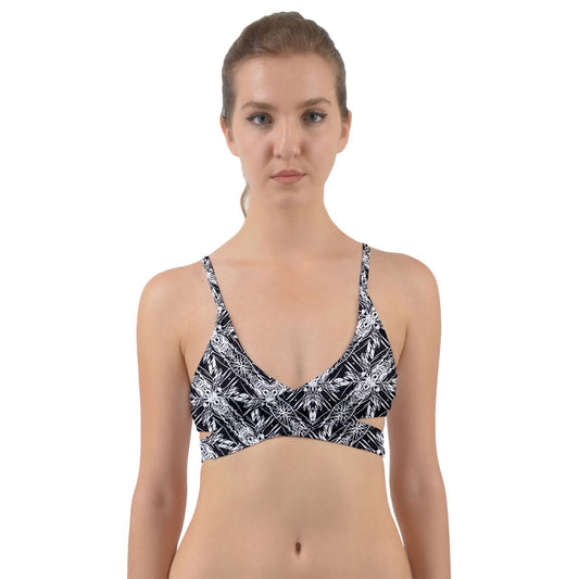 Large Black And White Fern Wrap Around Bikini Top