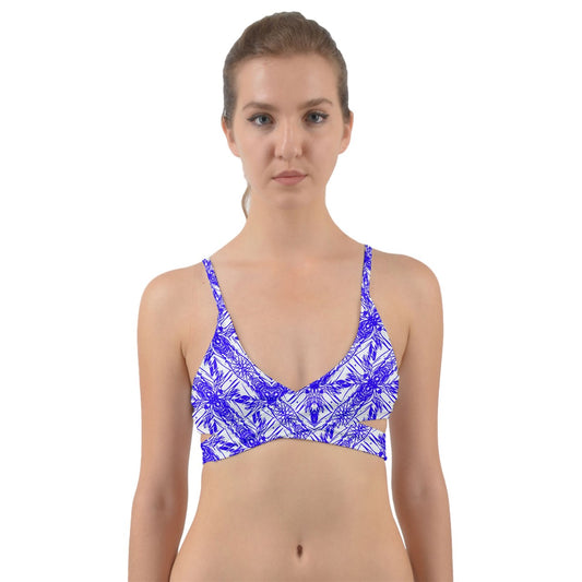 Light Blue And White Fern Wrap Around Bikini Top