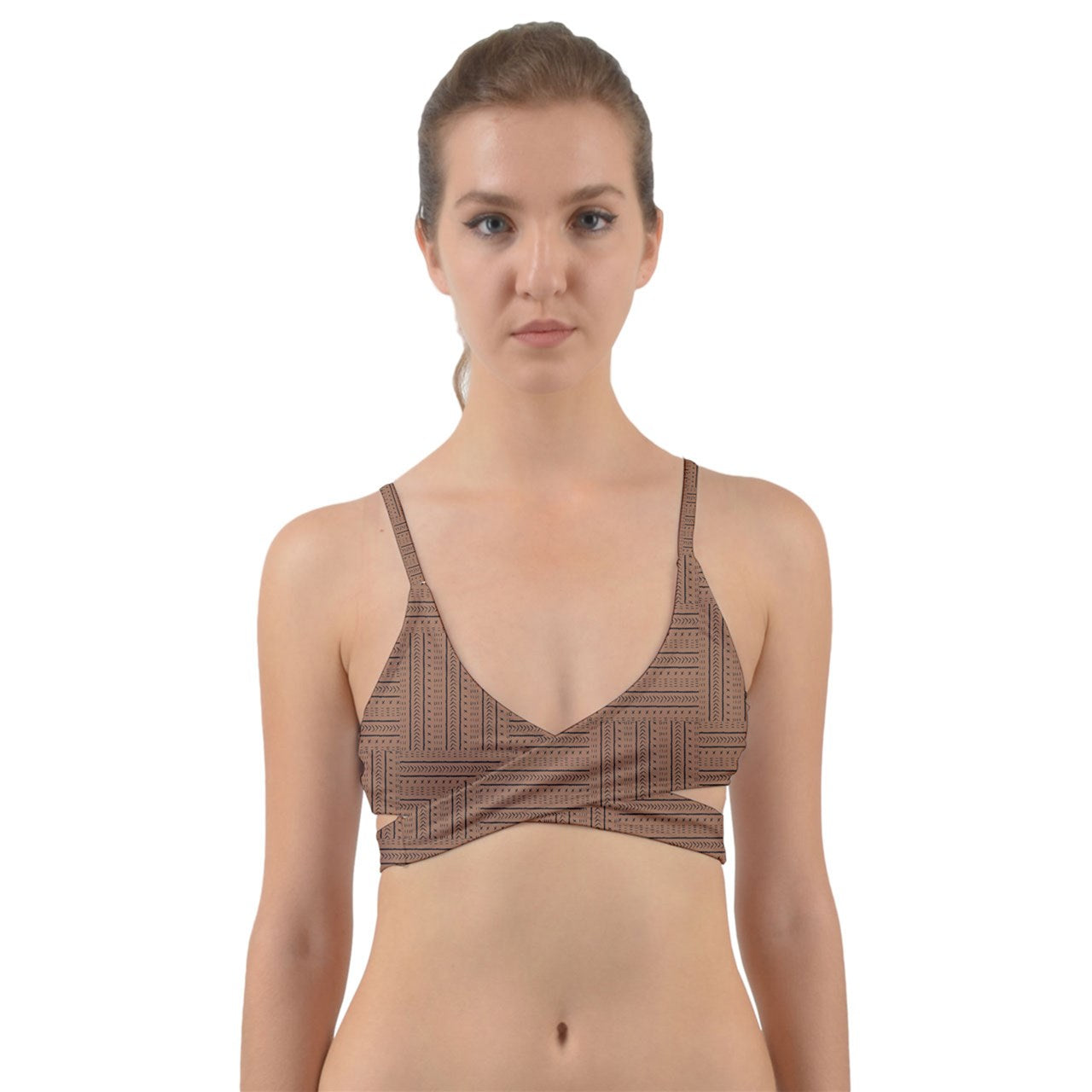 Light Brown Mudcloth Wrap Around Bikini Top