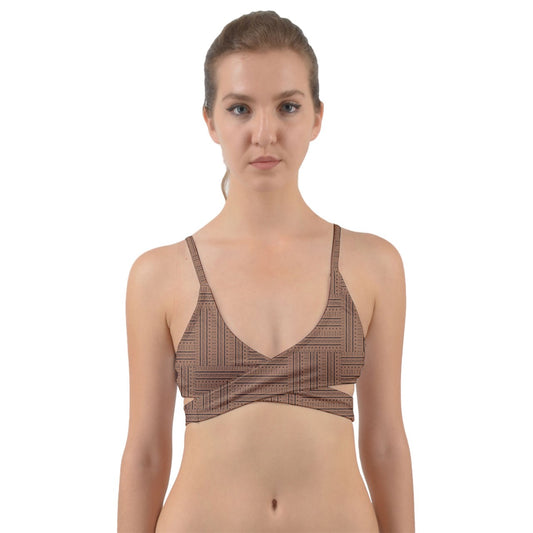 Light Brown Mudcloth Wrap Around Bikini Top