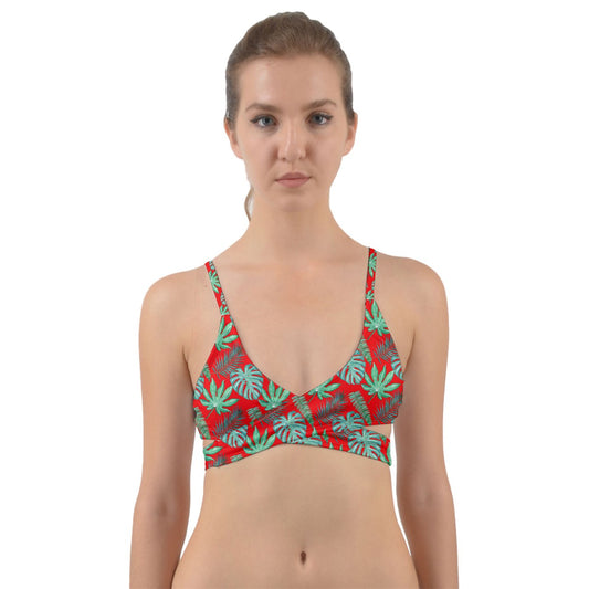 Monstera Fern Christmas Colors Wrap Around Bikini Top