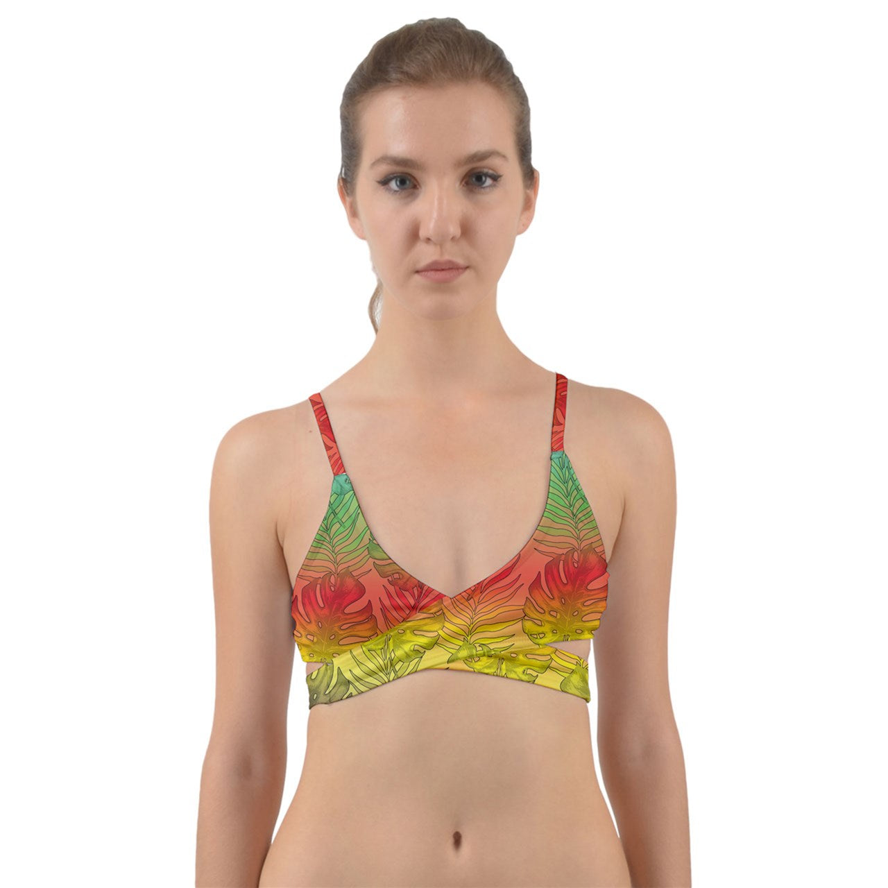 Colorful Gradient Monstera Bikini Top Two-Piece Swimsuit