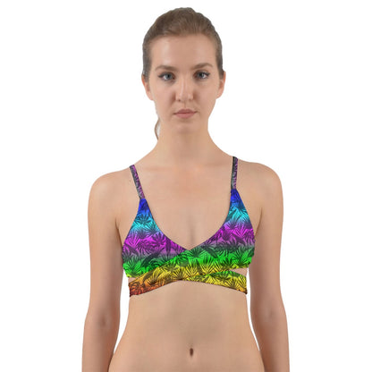 Colorful Monstera Palm Wrap Bikini Top for Tropical Beach