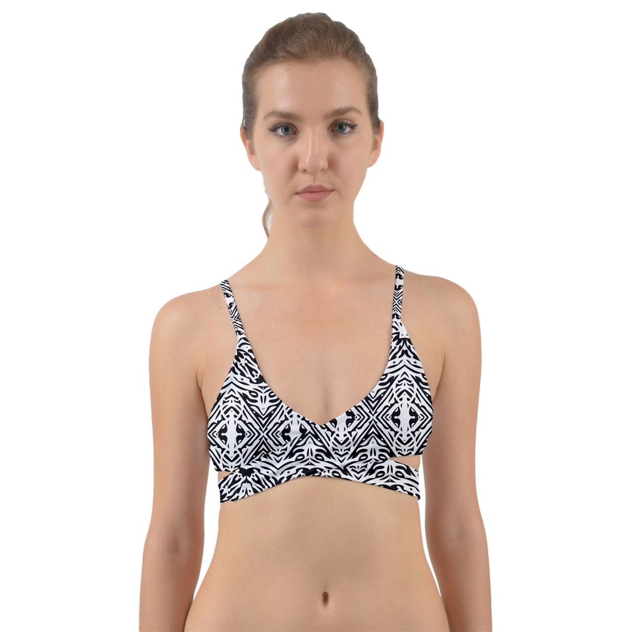 Tribal Black And White Wrap Around Bikini Top