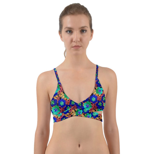 Tropical Flowers Inverted Wrap Around Bikini Top