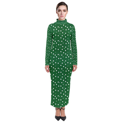 Turtleneck Maxi Dress Green Dots