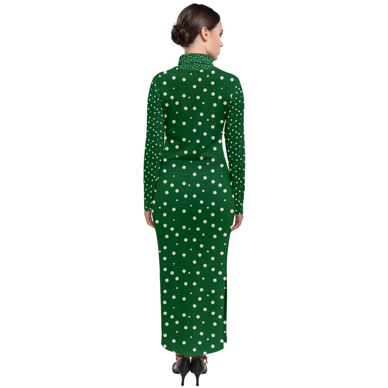 Turtleneck Maxi Dress Green Dots