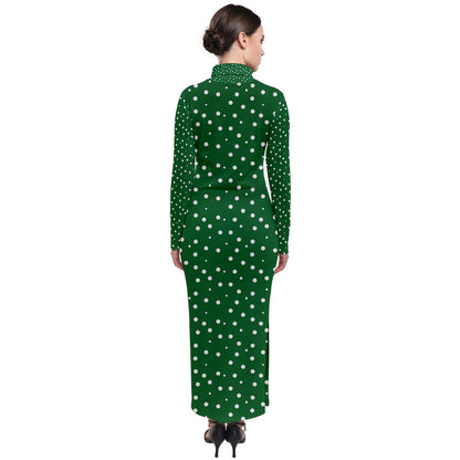 Turtleneck Maxi Dress Green Dots