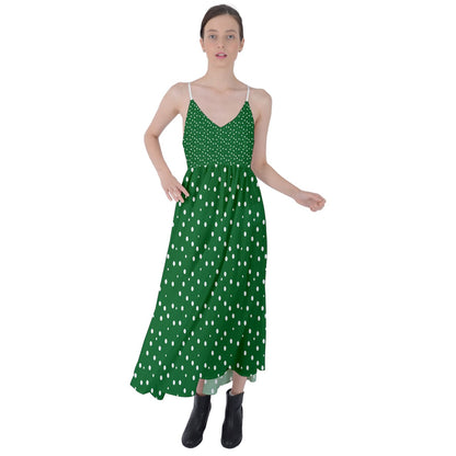 Tie Back Maxi Dress New Green Dots