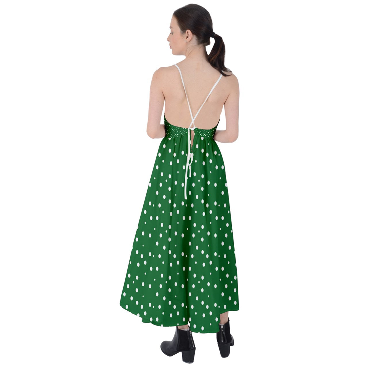 Tie Back Maxi Dress New Green Dots