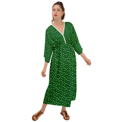 Grecian Style Maxi Dress New Green Dots