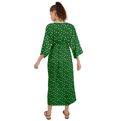 Grecian Style Maxi Dress New Green Dots