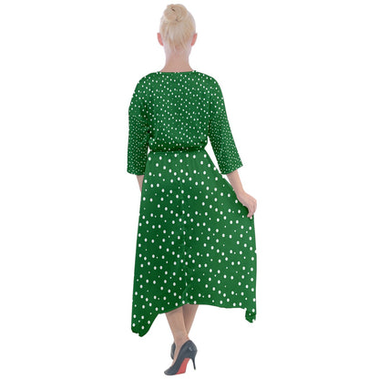 Quarter Sleeve Wrap Front Maxi Dress New Green Dots