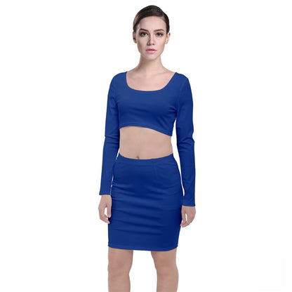Long Sleeve Crop Top & Bodycon Skirt Set Classic Blue 3XL