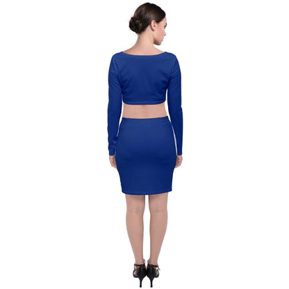 Long Sleeve Crop Top & Bodycon Skirt Set Classic Blue