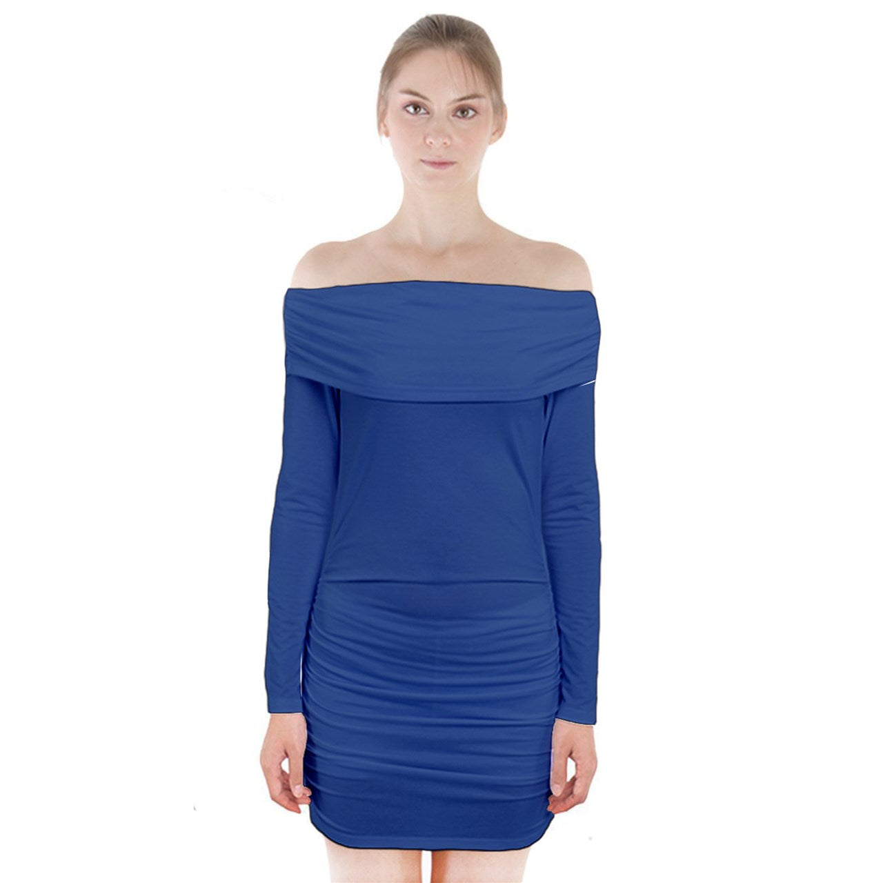 Luxtrini's Classic Blue Off Shoulder Long Sleeve Dress: Eco Fashion at its Finest 5XL