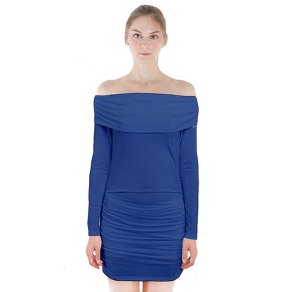 Luxtrini's Classic Blue Off Shoulder Long Sleeve Dress: Eco Fashion at its Finest 5XL