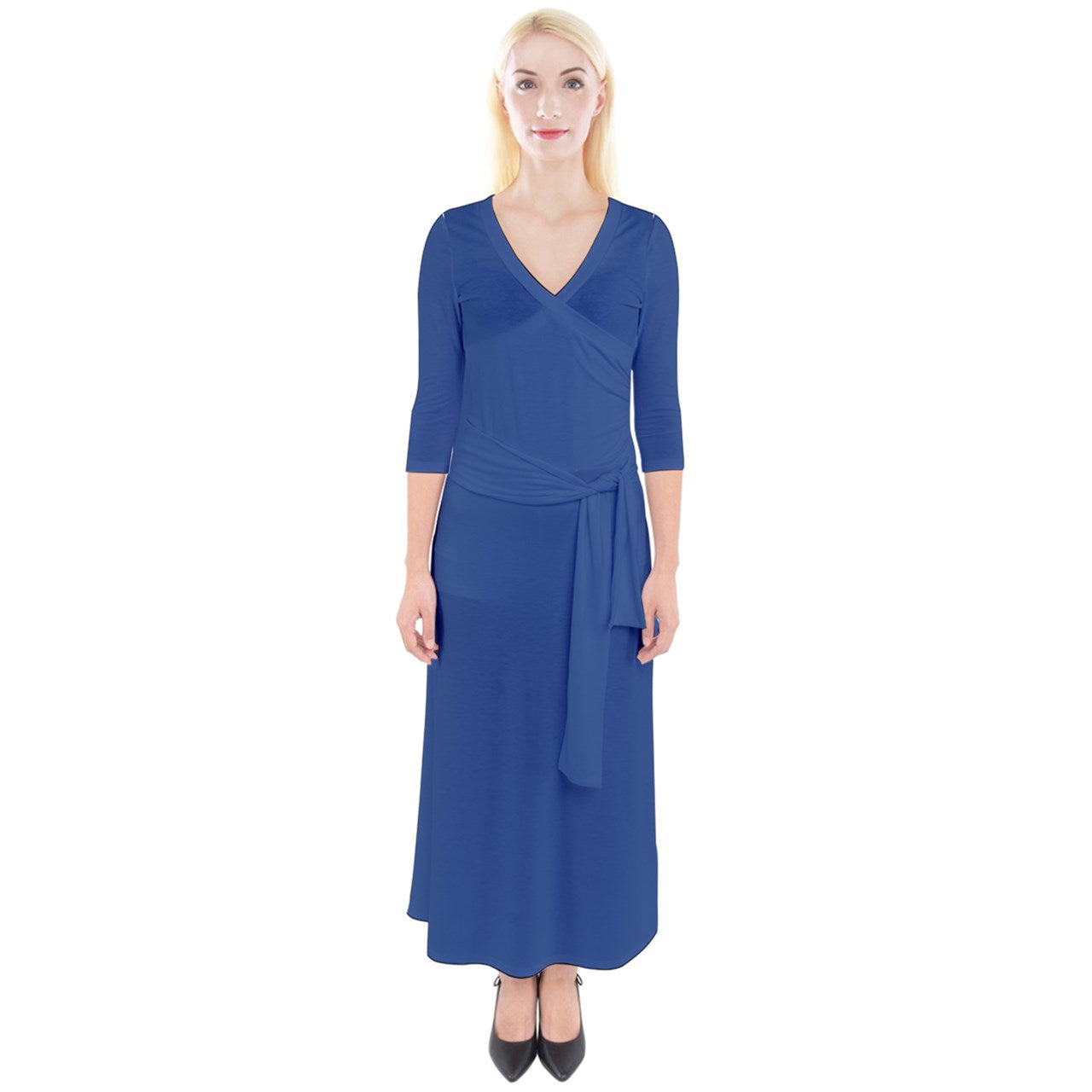 Quarter Sleeve Wrap Maxi Dress Classic Blue