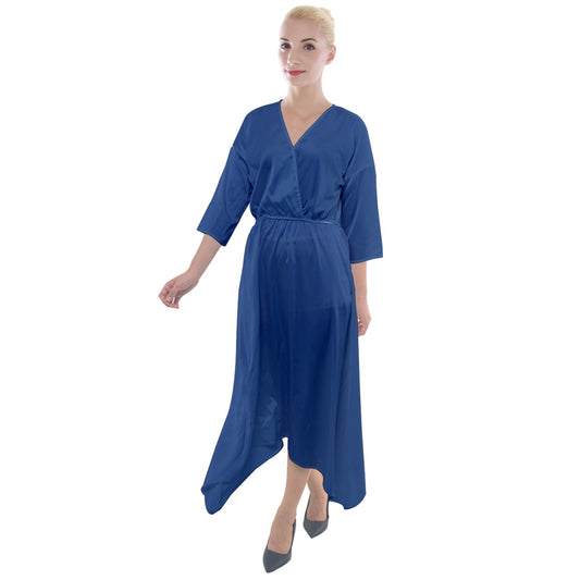 Quarter Sleeve Wrap Front Maxi Dress Classic Blue