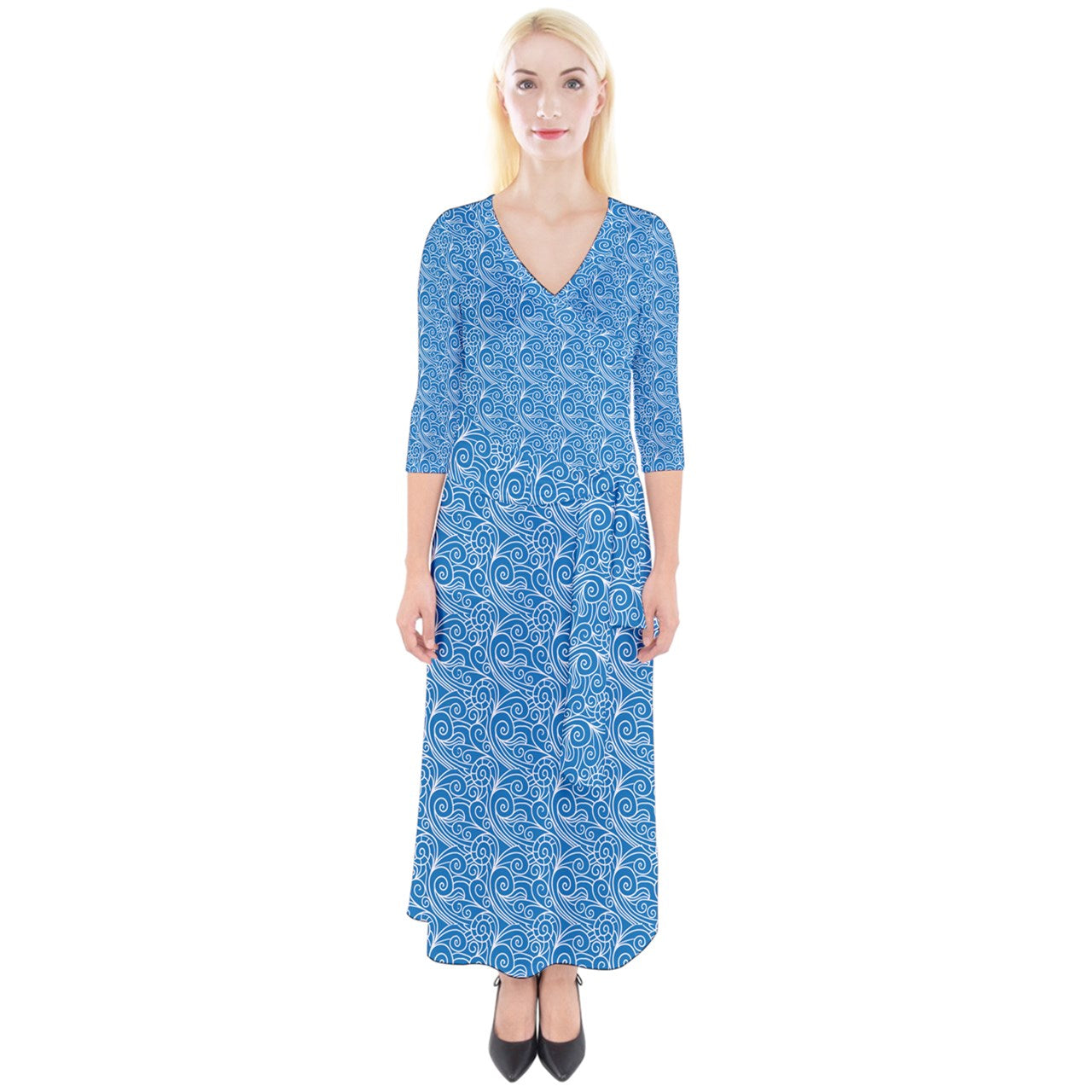 Quarter Sleeve Wrap Maxi Dress Blue Wind