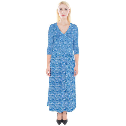 Quarter Sleeve Wrap Maxi Dress Blue Wind