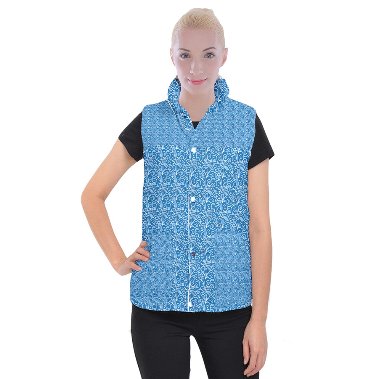 Women's Button Up Vest Blue Wind 3XL