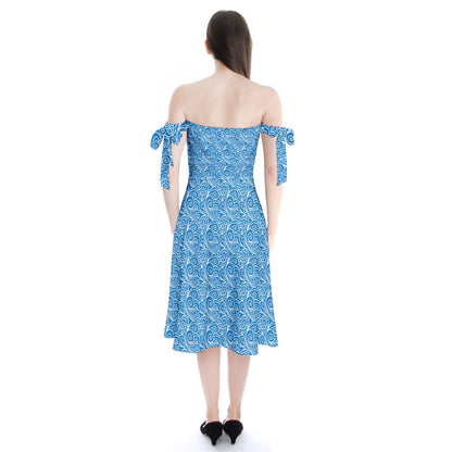 Shoulder Tie Bardot Midi Dress Blue Wind