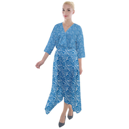 Quarter Sleeve Wrap Front Maxi Dress  Blue Wind