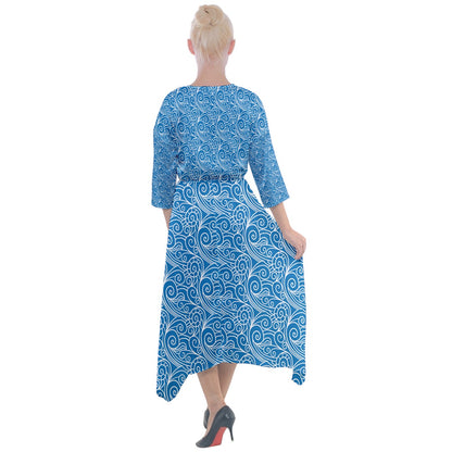 Quarter Sleeve Wrap Front Maxi Dress  Blue Wind