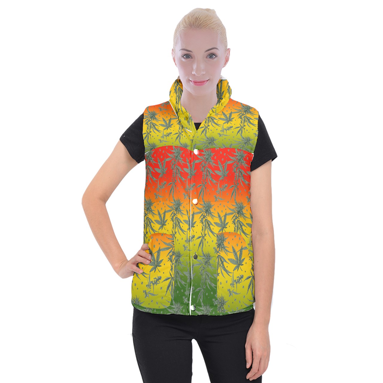 Marijuana Women's Button Up Vest 3XL