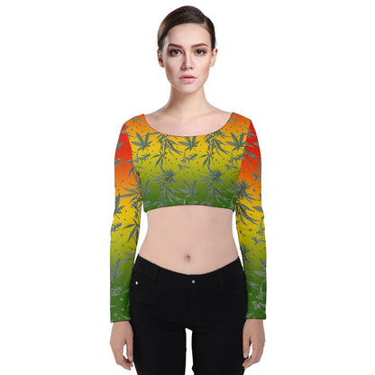 Marijuana Velvet Long Sleeve Crop Top