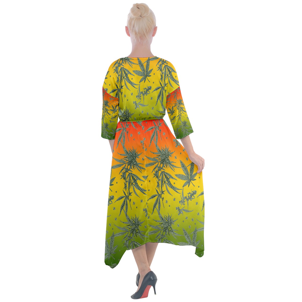 Marijuana Quarter Sleeve Wrap Front Maxi Dress