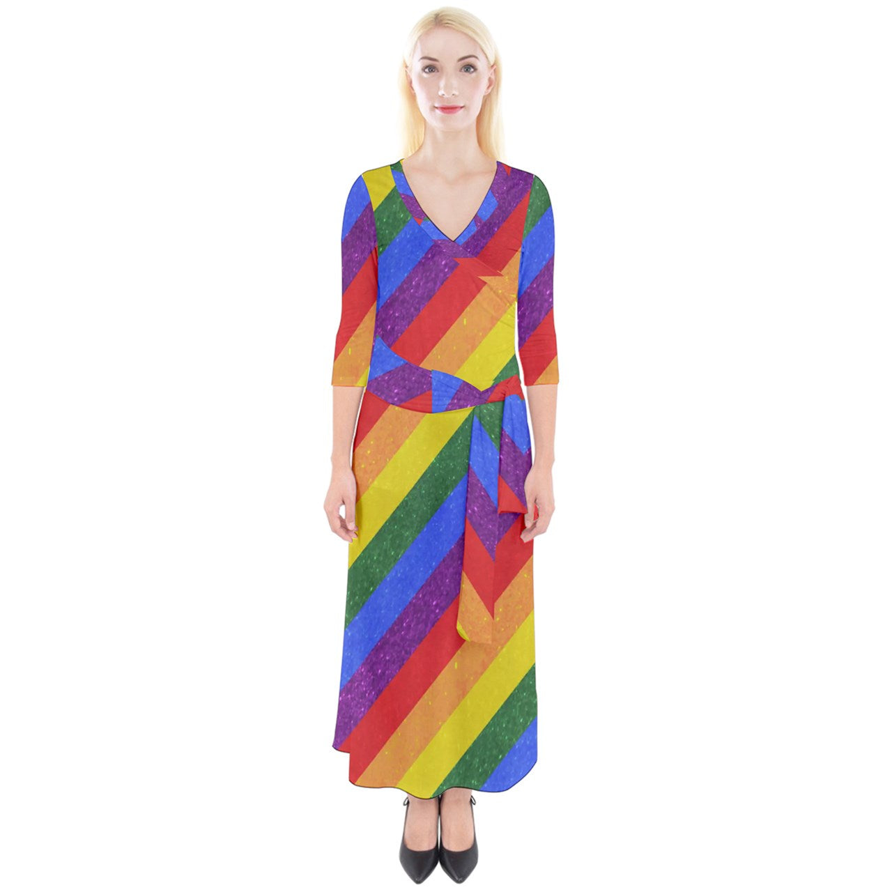 Rainbow Pride Quarter Sleeve Wrap Maxi Dress