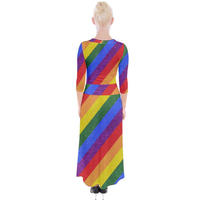 Rainbow Pride Quarter Sleeve Wrap Maxi Dress