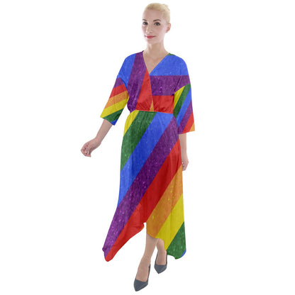 Rainbow Pride Quarter Sleeve Wrap Front Maxi Dress