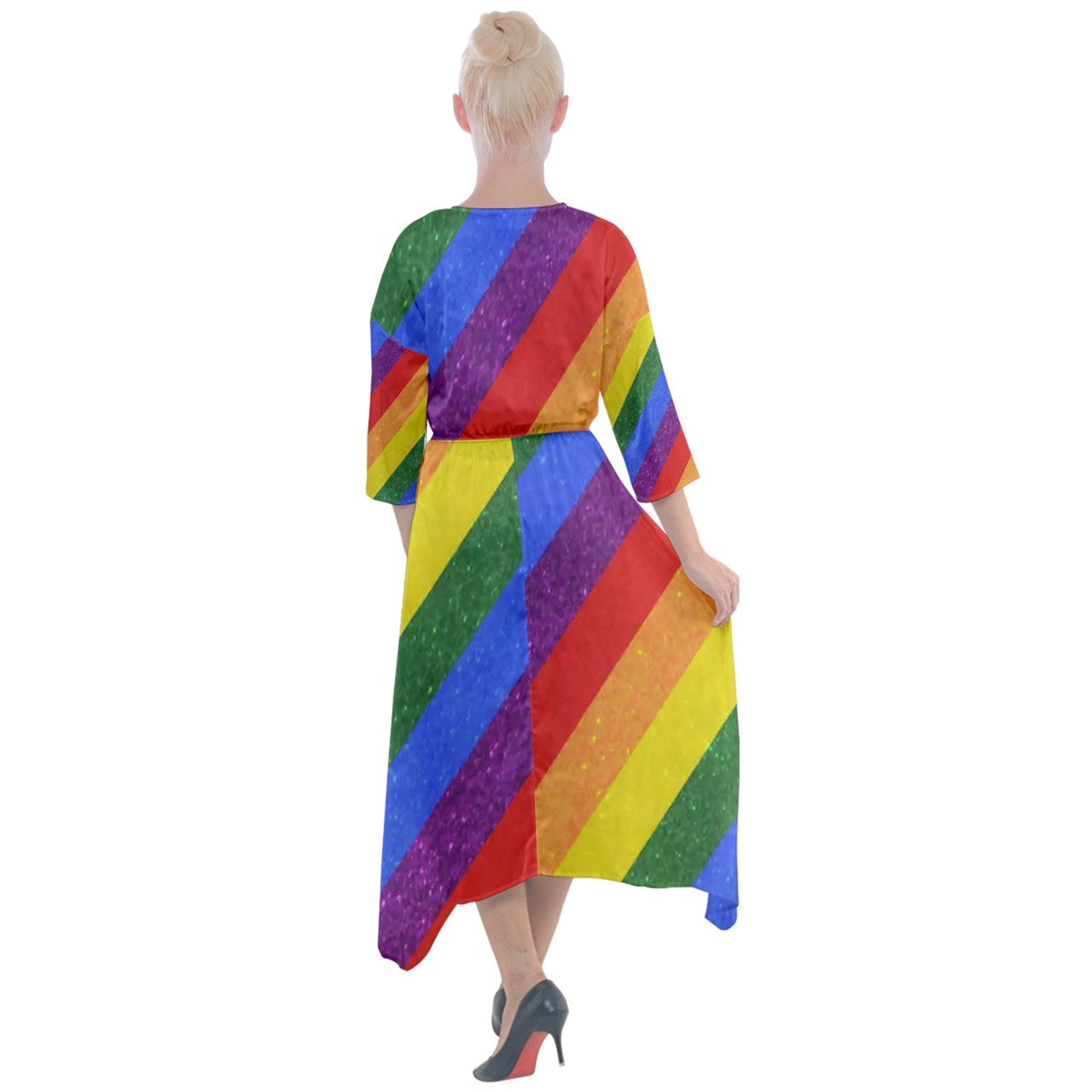 Rainbow Pride Quarter Sleeve Wrap Front Maxi Dress