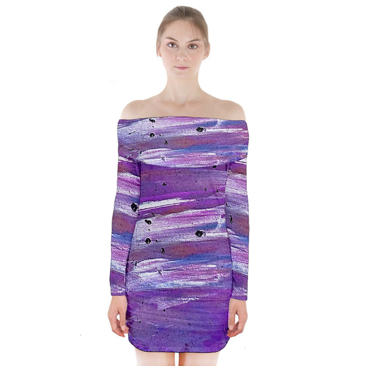 Luxtrini Purple Long Sleeve Off Shoulder Dress 5XL